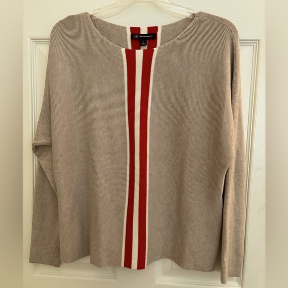 INC International Concepts Beige Sweater with Red and White Stripes - Picture 1 of 4
